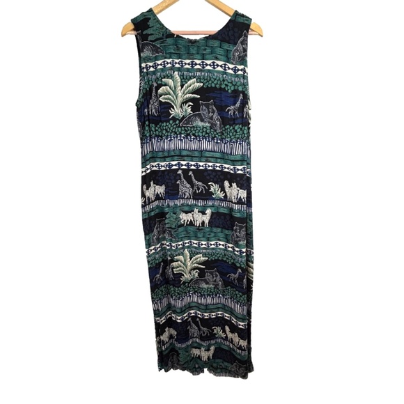 VTG 90s Sheri Martin Maxi Dress 12 Safari Print Giraffe Zebra Resort Tropical - Picture 1 of 11